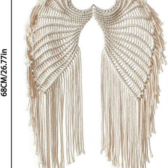 Angel Wings Macrame Wall Hanging Wall Decor Boho 15.7" W x 28.1" L. - Picture 3 of 4
